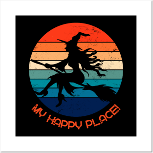 Witch Flying Happy Place, Halloween Gift, Halloween, Halloween Shirt, Fall Shirt, Gift for Halloween, Halloween Tee, Funny Halloween Shirt Posters and Art